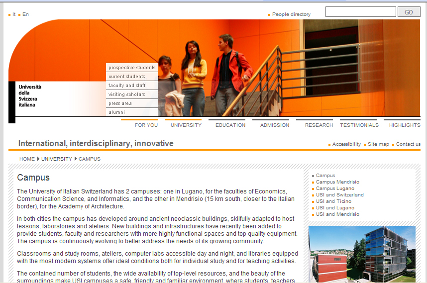 A content page prototype for the new USI website