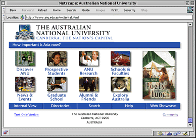 Screen image of the ANU's external home page