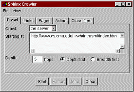 Crawl Pane: setting the crawler's root URL and limits