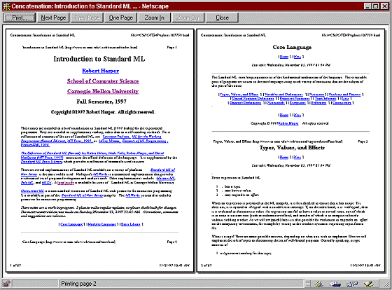 Netscape Print Preview showing linearized document