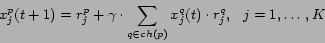 \begin{displaymath}
x^p_j(t+1) = r^p_j +\gamma \cdot
\sum _{q\in ch(p)}x^q_j(t)\cdot r^q_j,  j=1,\ldots,K
\end{displaymath}