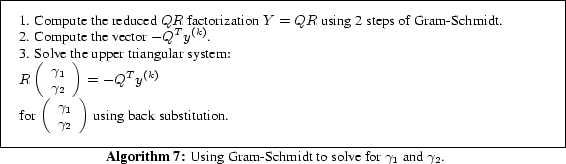 \begin{algorithm} % latex2html id marker 1335 [t] 1. Compute the reduced $QR$\ f... ...ion{Using Gram-Schmidt to solve for $\gamma_1$\ and $\gamma_2$.} \end{algorithm}