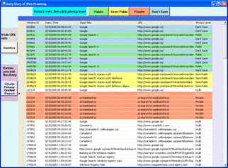 Screenshot of electronic
            diary used by participants to annotate their web
            browsing with a privacy level.