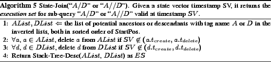 \begin{algorithm} % latex2html id marker 1360 [ht] \floatname{algorithm}{Algori... ...rn Stack-Tree-Desc($AList$, $DList$) as $ES$\par\end{algorithmic}\end{algorithm}